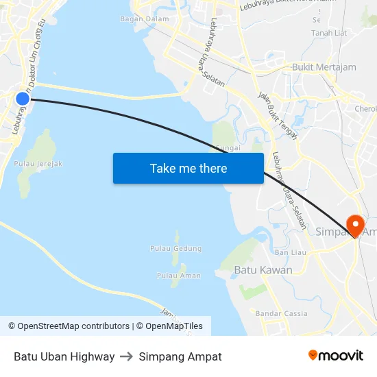 Batu Uban Highway to Simpang Ampat map