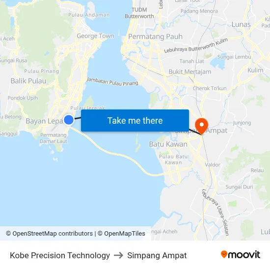 Kobe Precision Technology to Simpang Ampat map