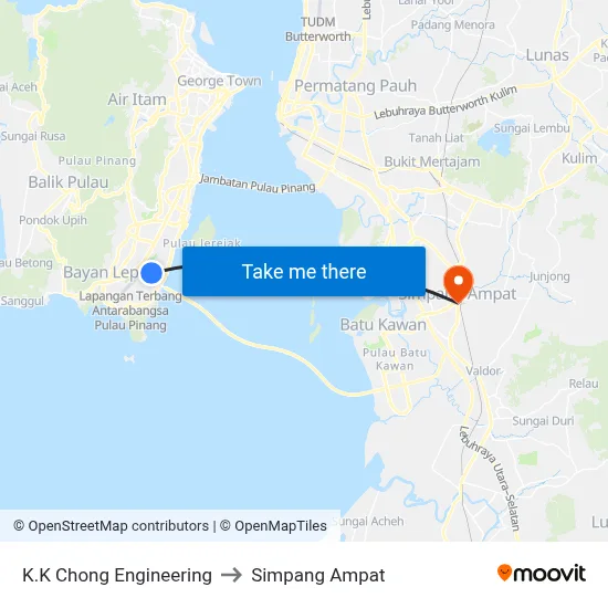 K.K Chong Engineering to Simpang Ampat map