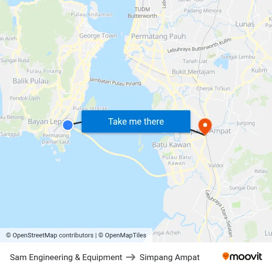 Sam Engineering & Equipment to Simpang Ampat map