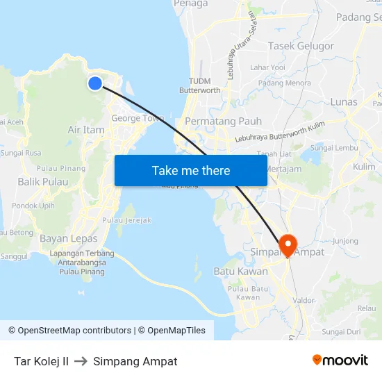 Tar Kolej II to Simpang Ampat map
