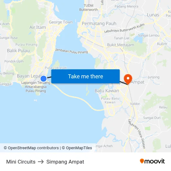 Mini Circuits to Simpang Ampat map