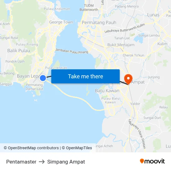 Pentamaster to Simpang Ampat map