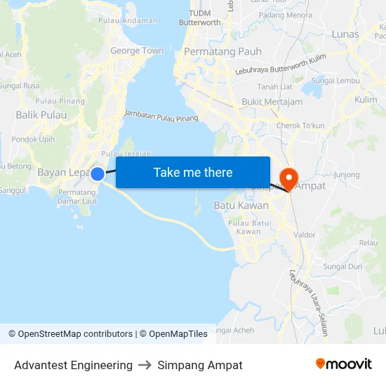 Advantest Engineering to Simpang Ampat map