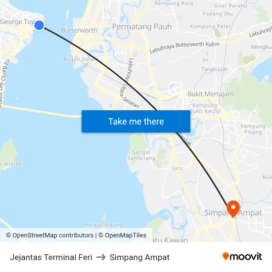 Jejantas Terminal Feri to Simpang Ampat map
