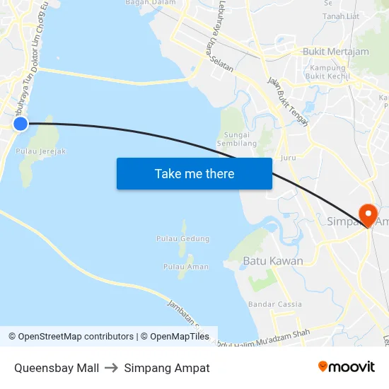 Queensbay Mall to Simpang Ampat map
