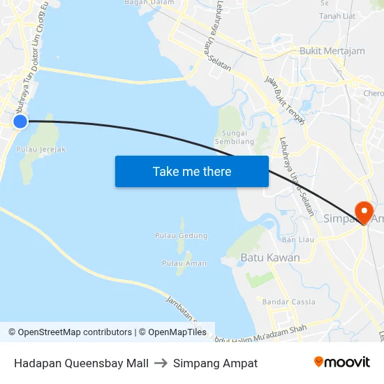 Hadapan Queensbay Mall to Simpang Ampat map