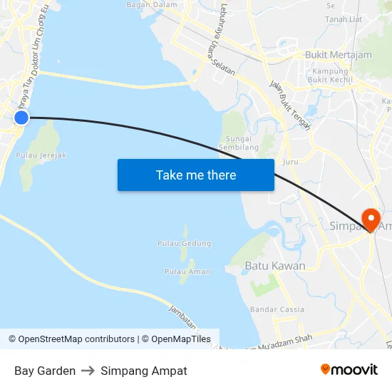 Bay Garden to Simpang Ampat map