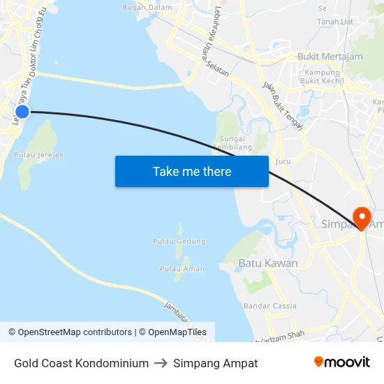 Gold Coast Kondominium to Simpang Ampat map