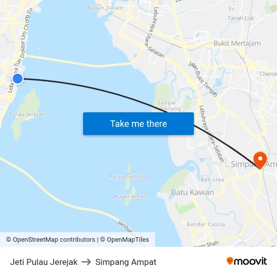Jeti Pulau Jerejak to Simpang Ampat map