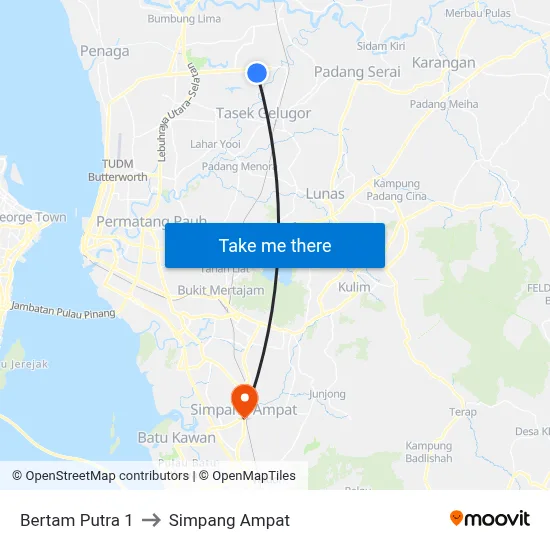 Bertam Putra 1 to Simpang Ampat map