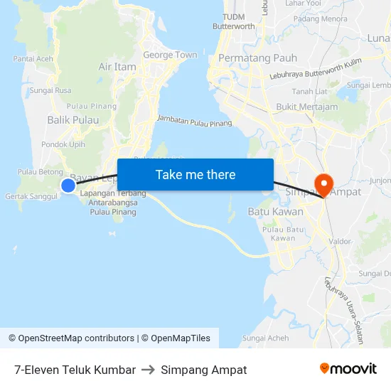 7-Eleven Teluk Kumbar to Simpang Ampat map