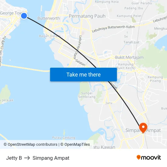 Jetty B to Simpang Ampat map