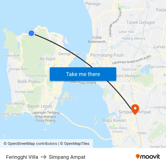 Feringghi Villa to Simpang Ampat map
