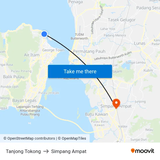 Tanjong Tokong to Simpang Ampat map