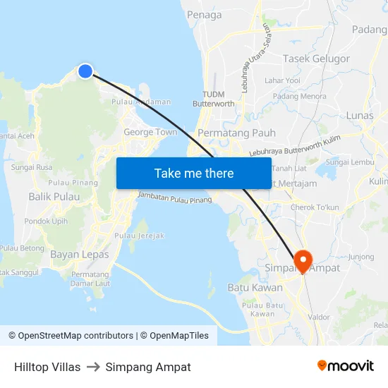 Hilltop Villas to Simpang Ampat map