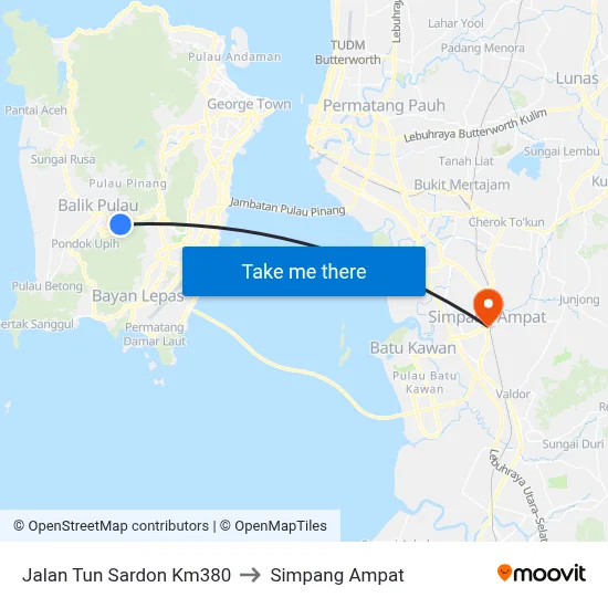 Jalan Tun Sardon Km380 to Simpang Ampat map