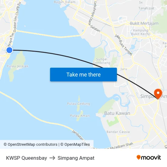 KWSP Queensbay to Simpang Ampat map