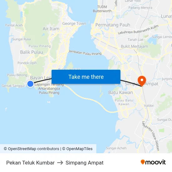 Pekan Teluk Kumbar to Simpang Ampat map