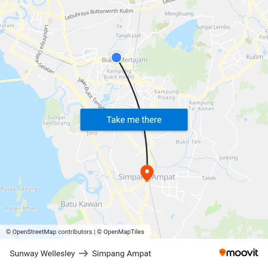 Sunway Wellesley to Simpang Ampat map