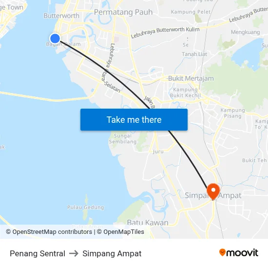 Penang Sentral to Simpang Ampat map