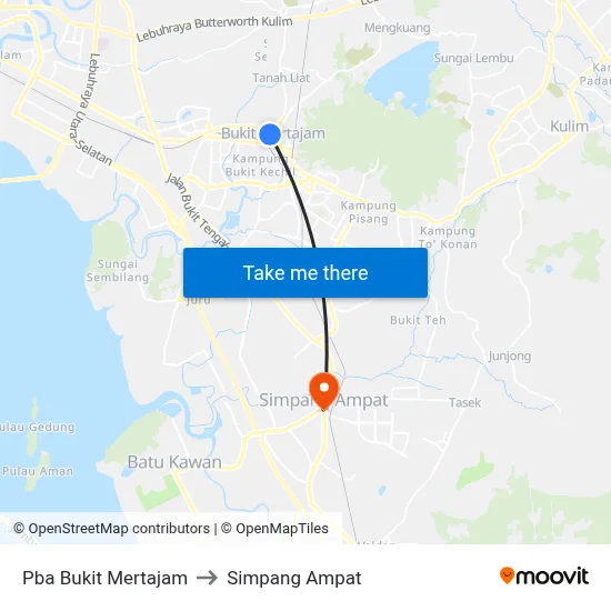 Pba Bukit Mertajam to Simpang Ampat map