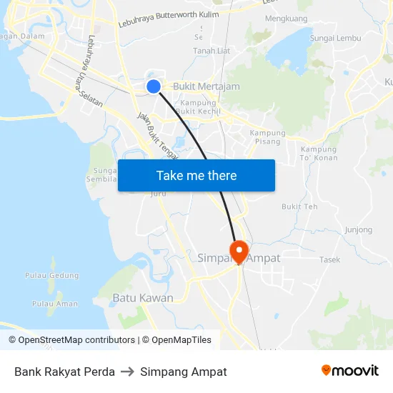 Bank Rakyat Perda to Simpang Ampat map