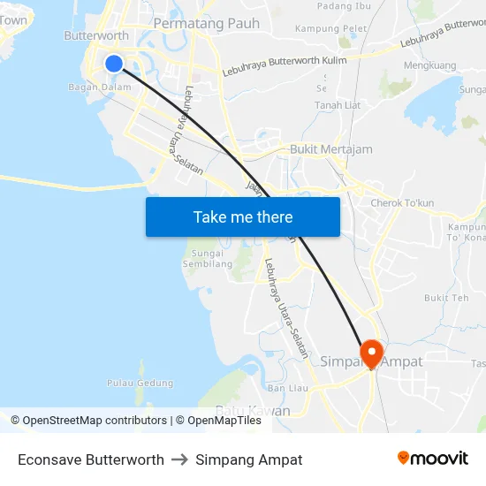 Econsave Butterworth to Simpang Ampat map