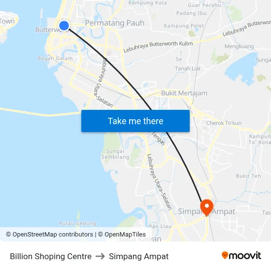 Billion Shoping Centre to Simpang Ampat map