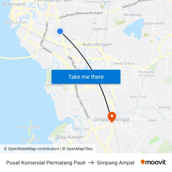 Pusat Komersial Permatang Pauh to Simpang Ampat map