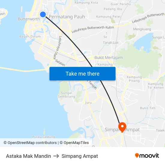 Astaka Mak Mandin to Simpang Ampat map