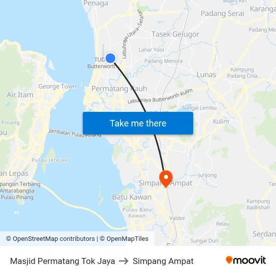 Masjid Permatang Tok Jaya to Simpang Ampat map