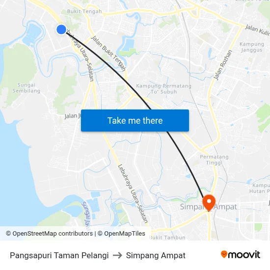 Pangsapuri Taman Pelangi to Simpang Ampat map