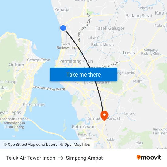 Teluk Air Tawar Indah to Simpang Ampat map