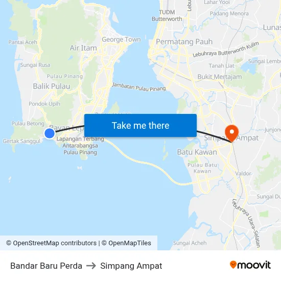 Bandar Baru Perda to Simpang Ampat map