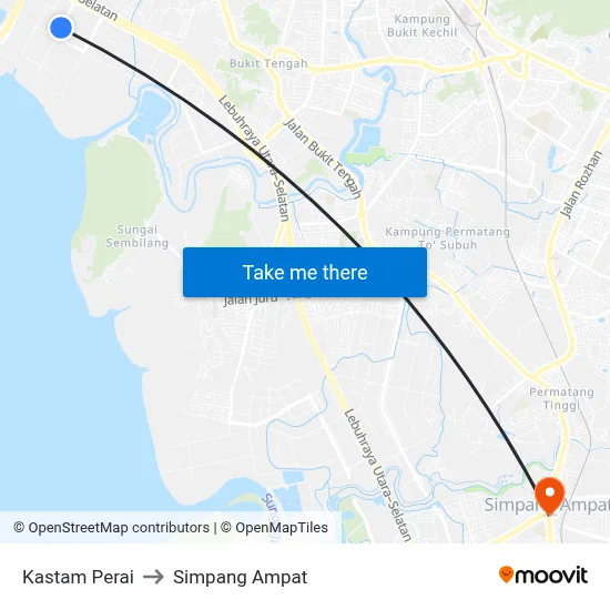 Kastam Perai to Simpang Ampat map