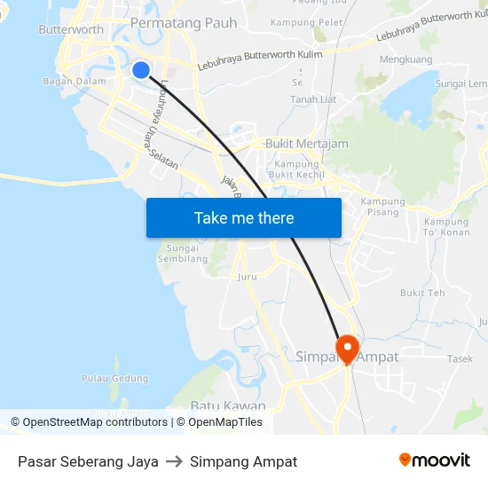 Pasar Seberang Jaya to Simpang Ampat map