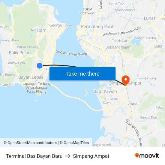 Terminal Bas Bayan Baru to Simpang Ampat map