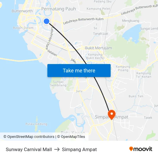 Sunway Carnival Mall to Simpang Ampat map