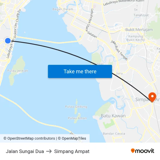 Jalan Sungai Dua to Simpang Ampat map