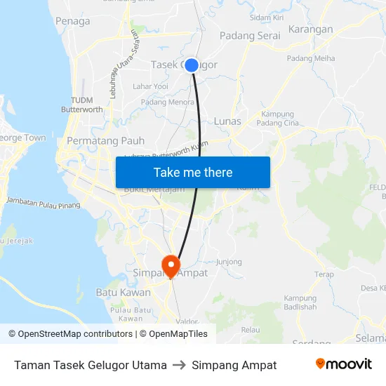 Taman Tasek Gelugor Utama to Simpang Ampat map
