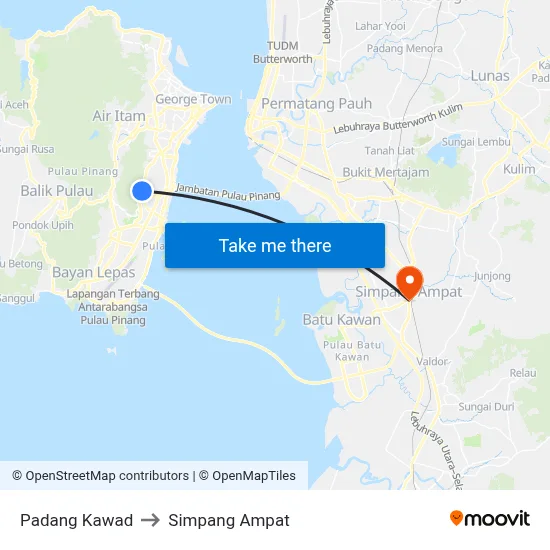 Padang Kawad to Simpang Ampat map