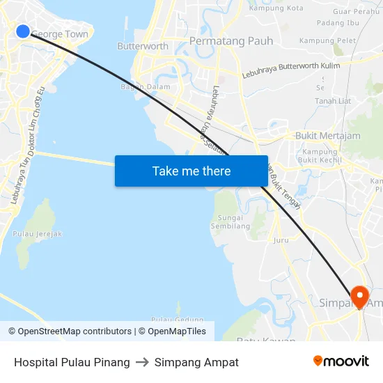 Hospital Pulau Pinang to Simpang Ampat map