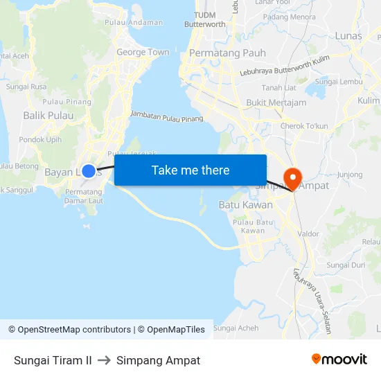 Sungai Tiram II to Simpang Ampat map