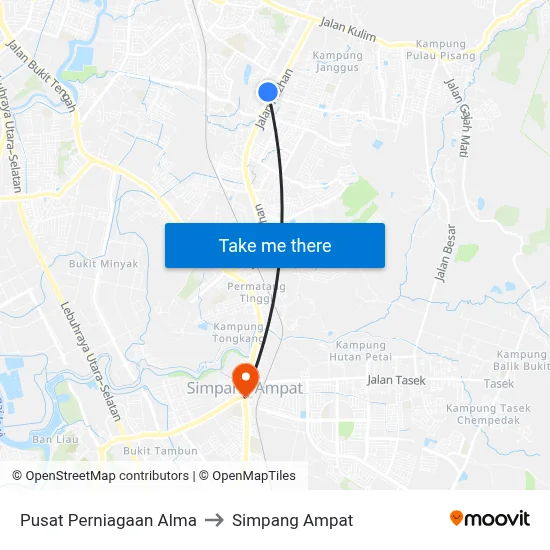 Pusat Perniagaan Alma to Simpang Ampat map
