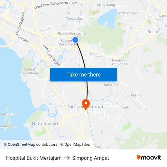 Hospital Bukit Mertajam to Simpang Ampat map