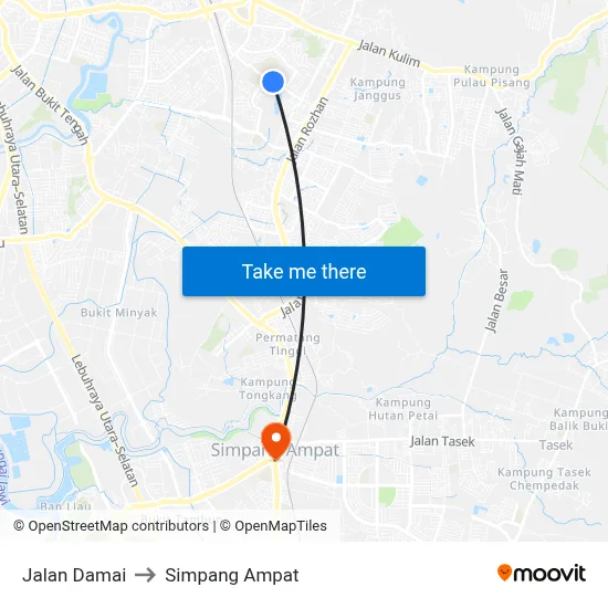 Jalan Damai to Simpang Ampat map