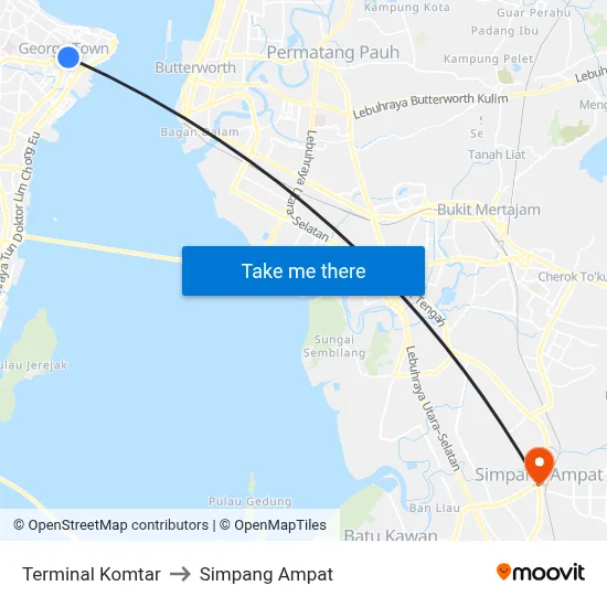Terminal Komtar to Simpang Ampat map