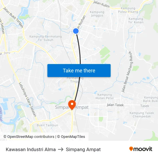 Kawasan Industri Alma to Simpang Ampat map