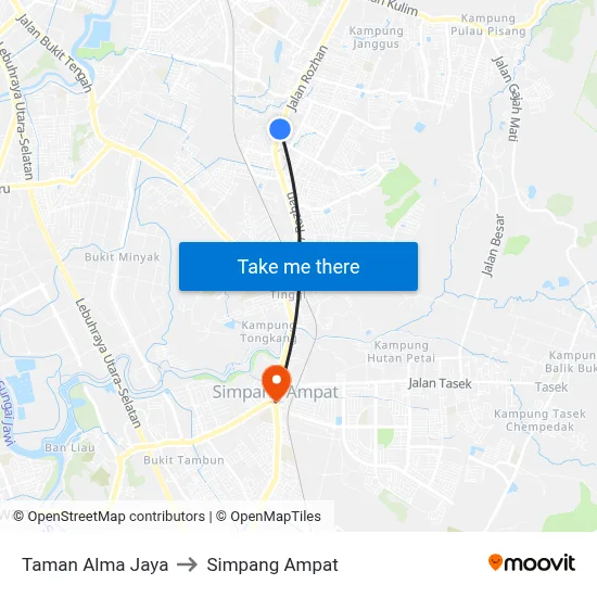 Taman Alma Jaya to Simpang Ampat map